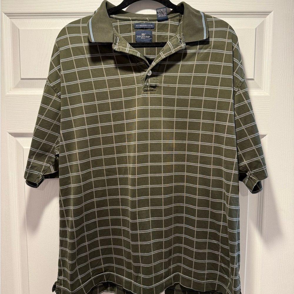 Dockers Olive Plaid Men's Polo Golf Shirt